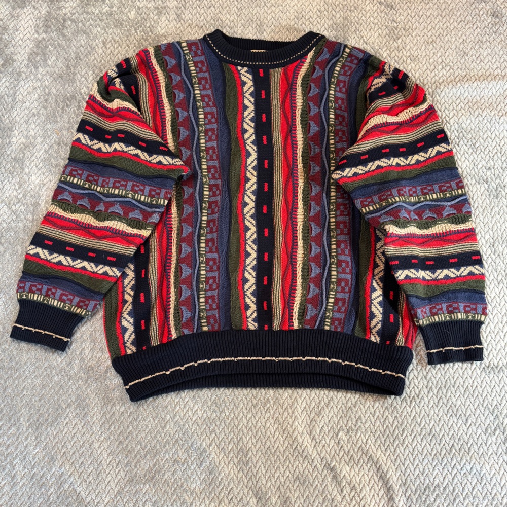 Unisex Vintage COOGI Style Cotton Traders 3D Multicolored Sweater Size Large